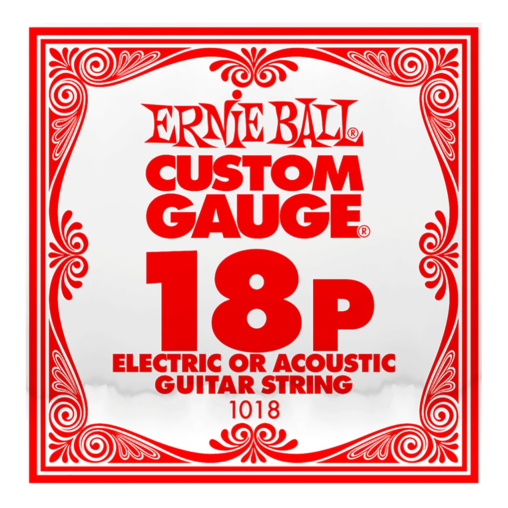 Acoustic & Electric Guitar Single String – Ernie Ball Custom Gauge 18P – 1018 – Plain Steel – Ball End –