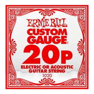 Acoustic & Electric Guitar Single String - Ernie Ball Custom Gauge 20P - 1020 - Plain Steel - Ball End - .020