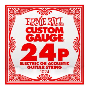 Acoustic & Electric Guitar Single String - Ernie Ball Custom Gauge 24P - 1024 - Plain Steel - Ball End - .024