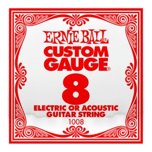 Acoustic & Electric Guitar Single String - Ernie Ball Custom Gauge 8 - 1008 - Plain Steel - Ball End - .008