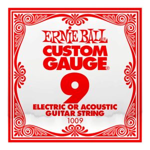 Acoustic & Electric Guitar Single String - Ernie Ball Custom Gauge 9 - 1009 - Plain Steel - Ball End - .009