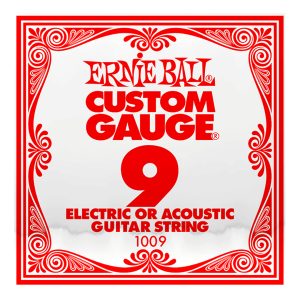 Acoustic & Electric Guitar Single String – Ernie Ball Custom Gauge 9 – 1009 – Plain Steel – Ball End –