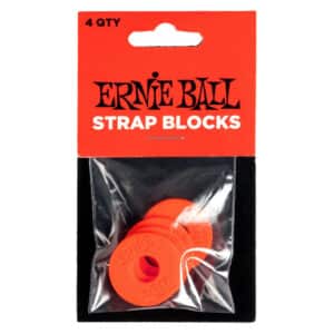 Ernie Ball - Rubber Strap Blocks - Securely Fasten Your Guitar Strap - Red - 4 Pack - P05620