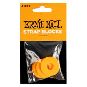 Ernie Ball - Rubber Strap Blocks - Securely Fasten Your Guitar Strap - Orange - 4 Pack - P05621