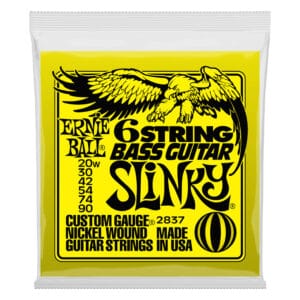 Bass Guitar Strings - Electric - Ernie Ball 2837 - 6 String - 29 5/8" Scale - Nickel Wound - 20-90 - Small Ball Ends