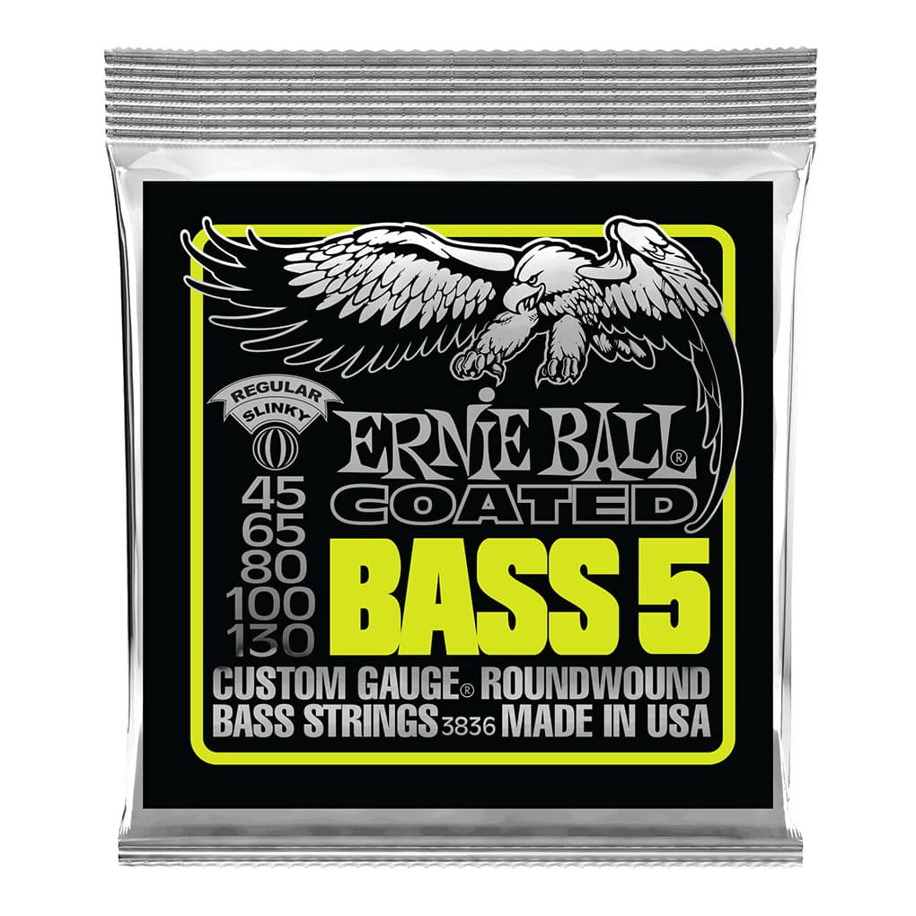 Bass Guitar Strings – Electric – Ernie Ball 3836 – 5 String – Coated – Nickel Wound – Regular Slinky – 45-130 1