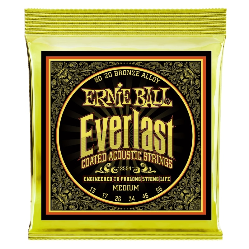 Ernie Ball 2554 – Everlast Coated 80/20 Bronze Acoustic Guitar Strings – Medium – 13-56 1