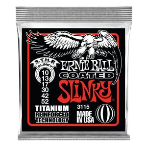 Electric Guitar Strings – Ernie Ball 3115 – Coated Skinny Top/Heavy Bottom Slinky Titanium Reinforced RPS – 10-52  1