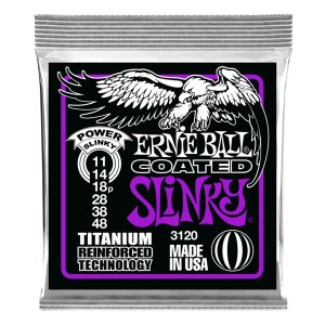 Electric Guitar Strings – Ernie Ball 3120 – Coated Power Slinky Titanium Reinforced RPS – 11-48  1