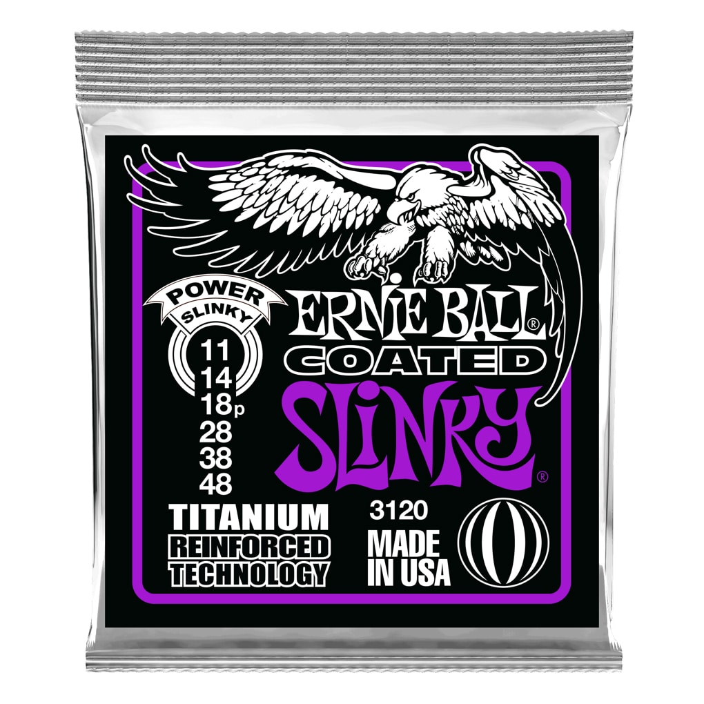 Electric Guitar Strings – Ernie Ball 3120 – Coated Power Slinky Titanium Reinforced RPS – 11-48  1