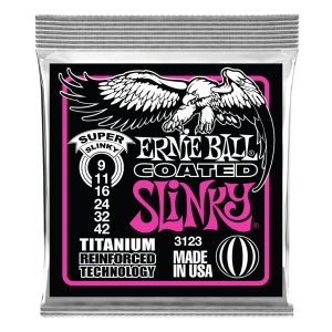 Electric Guitar Strings - Ernie Ball 3123 - Coated Super Slinky Titanium Reinforced RPS - 9-42