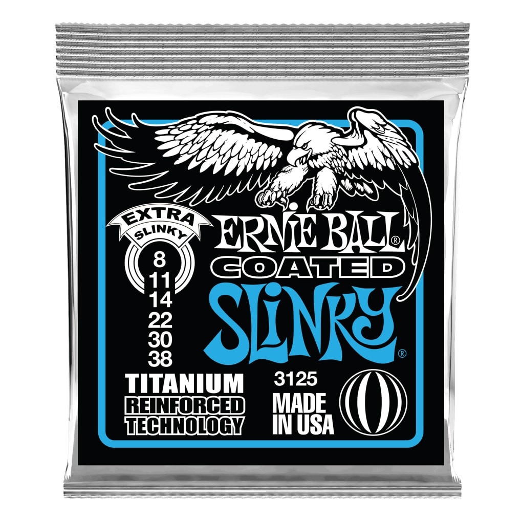 Electric Guitar Strings – Ernie Ball 3125 – Coated Extra Slinky Titanium Reinforced RPS – 8-38  1