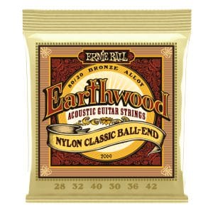 Acoustic Guitar Strings - Ernie Ball 2069 - Earthwood - Folk Nylon - Clear & Gold - 80/20 Bronze - 28-42 - Ball End