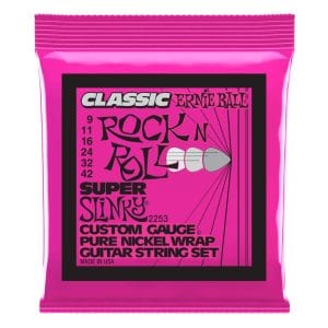 Electric Guitar Strings - Ernie Ball 2253 - Super Slinky - Classic Rock n Roll - Pure Nickel Wrap - 9-42