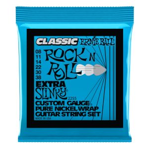 Electric Guitar Strings - Ernie Ball 2255 - Extra Slinky - Classic Rock n Roll - Pure Nickel Wrap - 8-38