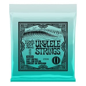 Ukulele Strings - Ernie Ball 2326 - Nylon - Black - Soprano & Concert Set - GCEA High G Tuning - Ball End