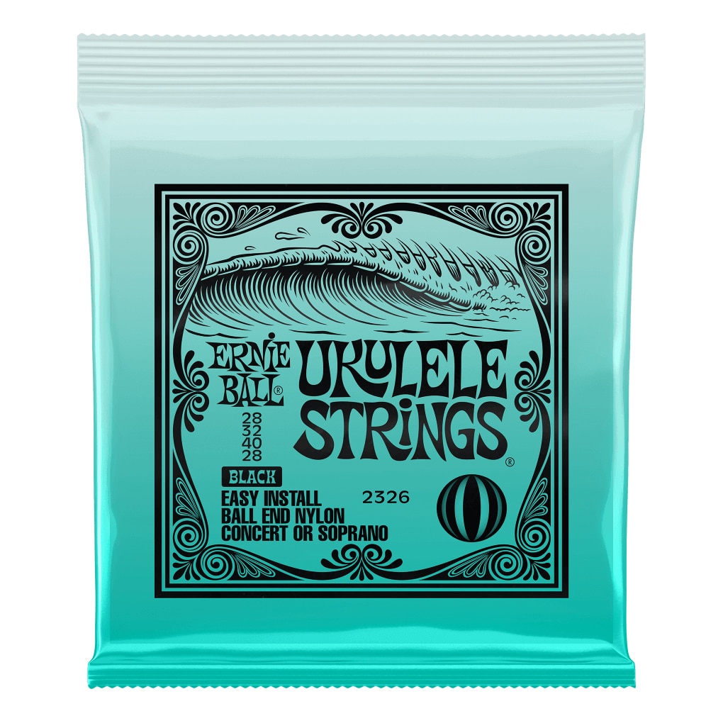 Ukulele Strings – Ernie Ball 2326 – Nylon – Black – Soprano & Concert Set – GCEA High G Tuning – Ball End 1