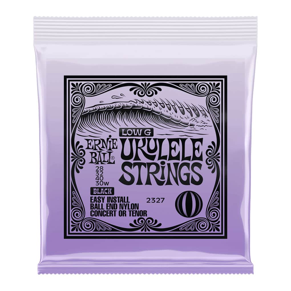 Ukulele Strings – Ernie Ball 2327 – Nylon – Black – Concert & Tenor  Set – GCEA Low G Tuning – Ball End 1