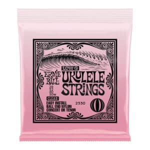 Ukulele Strings – Ernie Ball 2330 – Nylon – Clear – Concert & Tenor  Set – GCEA Low G Tuning – Ball End 1