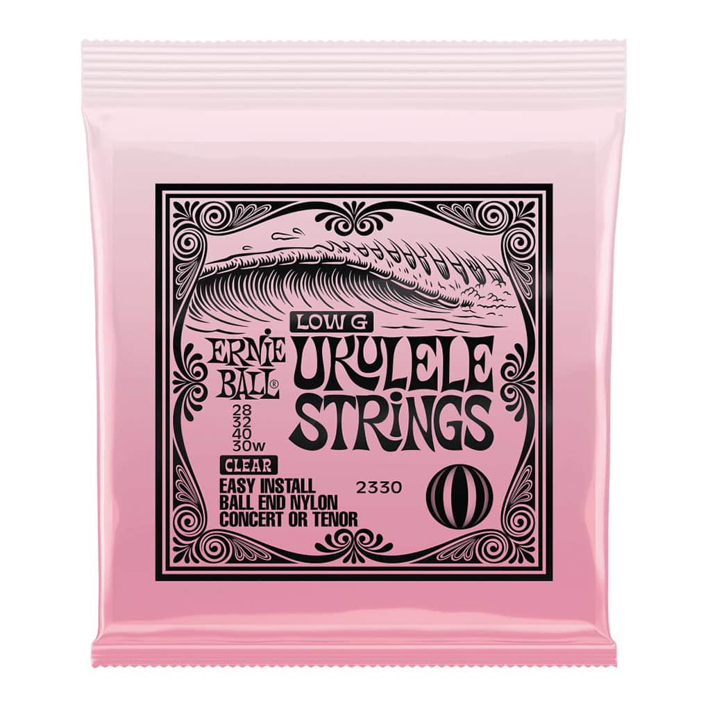 Ukulele Strings – Ernie Ball 2330 – Nylon – Clear – Concert & Tenor  Set – GCEA Low G Tuning – Ball End 1