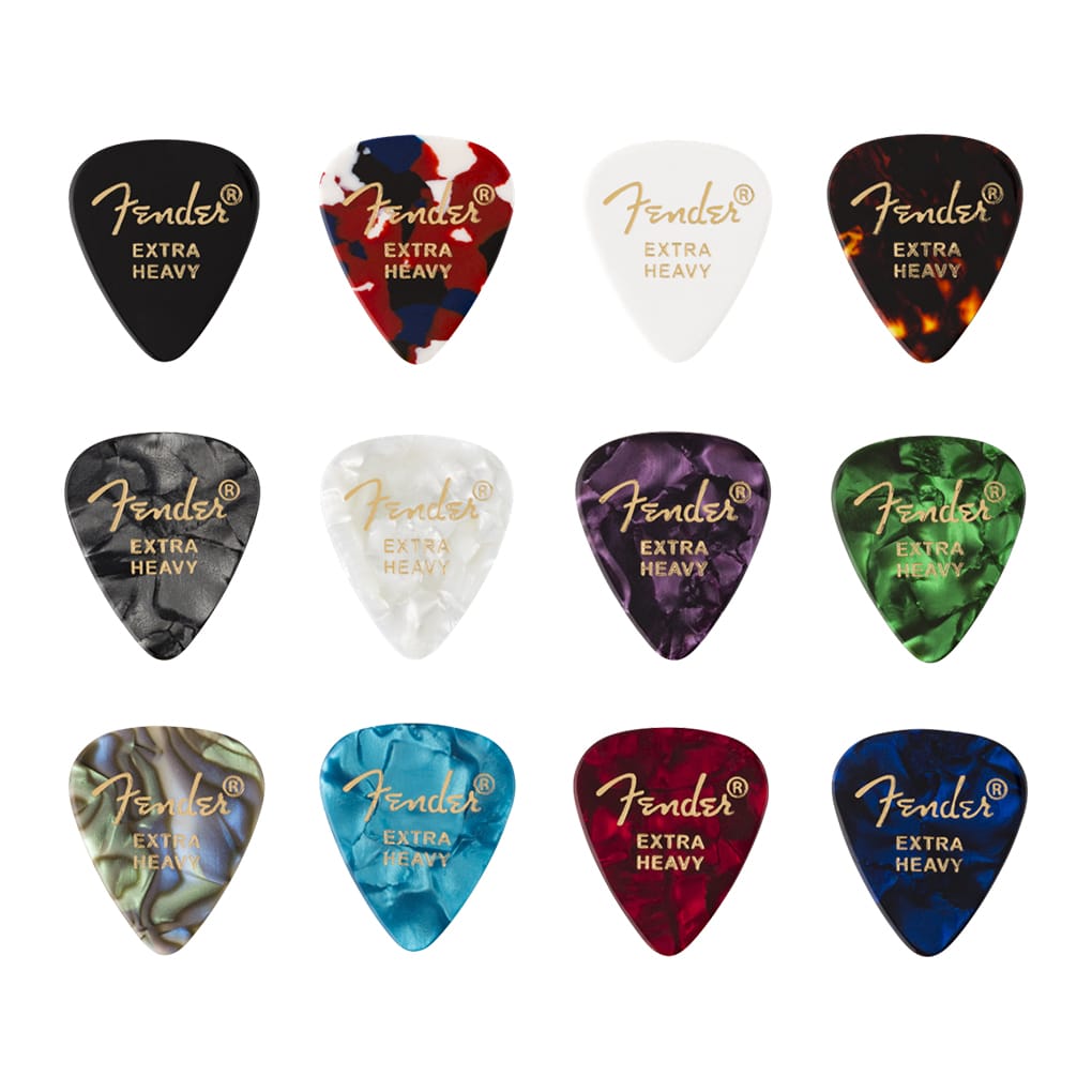 Fender – Celluloid Medley Guitar Picks – Assorted Colours – 351 Shape – Extra Heavy – 12 Pack 1