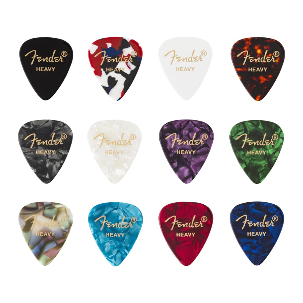 Fender – Celluloid Medley Guitar Picks – Assorted Colours – 351 Shape – Heavy – 12 Pack 1