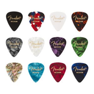 Fender – Celluloid Medley Guitar Picks – Assorted Colours – 351 Shape – Medium – 12 Pack 1