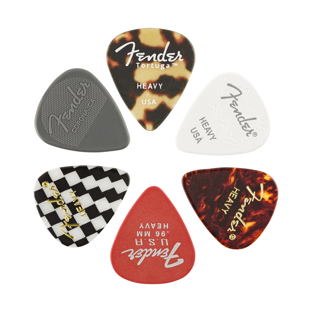 Fender – Material Medley Guitar Picks – Assorted Materials – 351 Shape – Heavy – 6 Pack 1
