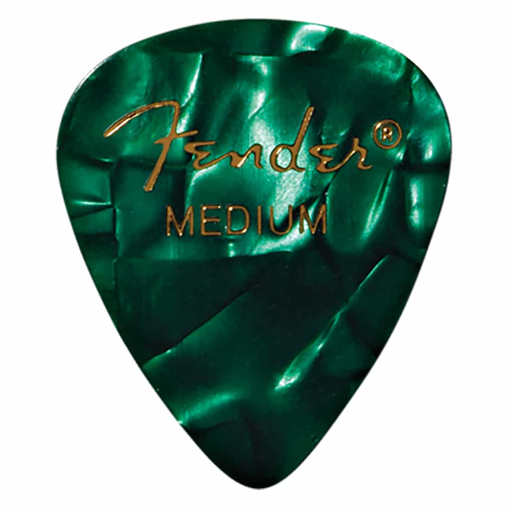Fender – Premium Celluloid Guitar Picks – 351 Shape – Medium – Green Moto – 12 Pack 1