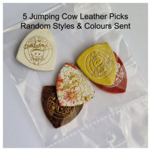 Jumping Cow – 5 Leather Picks – For Ukulele & Banjo – Assorted Colours & Styles – 5 Picks 2