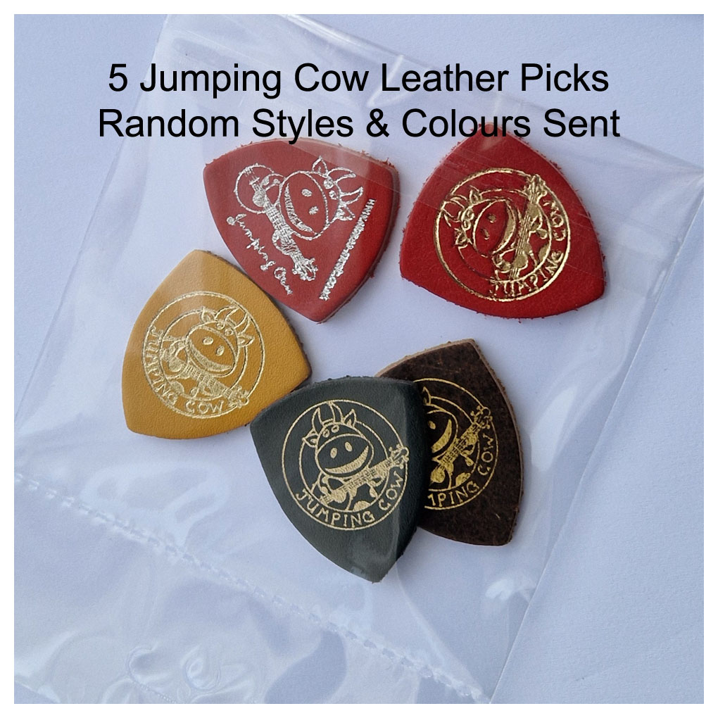 Jumping Cow – 5 Leather Picks – For Ukulele & Banjo – Assorted Colours & Styles – 5 Picks 4