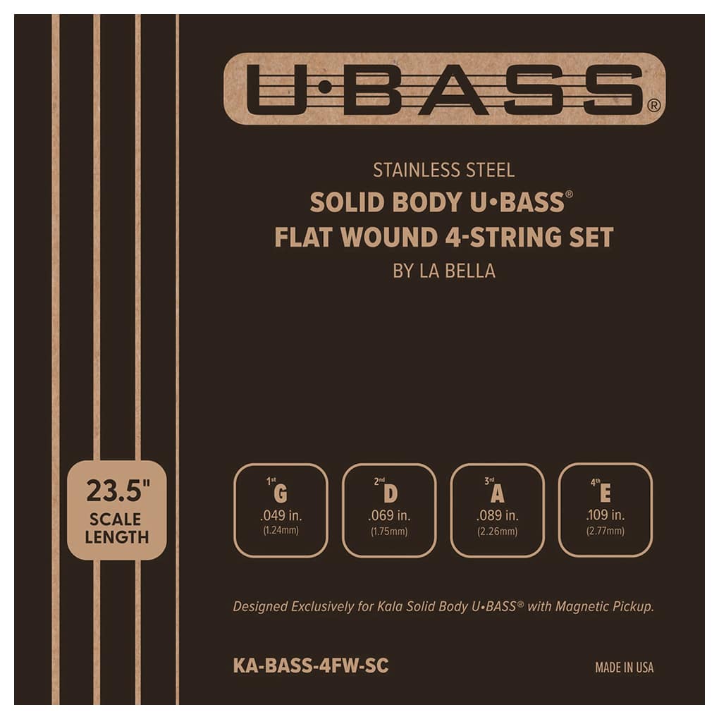 Kala La Bella – Flat Wound Bass Ukulele Strings for Solid Body UBass – Stainless Steel – 4 String Set – 23