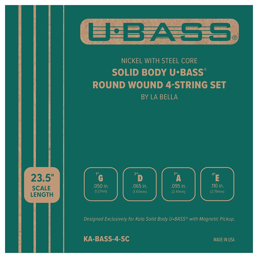 Kala La Bella – Round Wound Bass Ukulele Strings for Solid Body UBass – Nickel with Steel Core – 4 String Set – 23