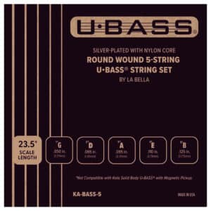 Kala La Bella - Round Wound Bass Ukulele Strings for UBass - Silver Plated & Nylon Core - 5 String Set - 23.5" Scale - KA-BASS-5