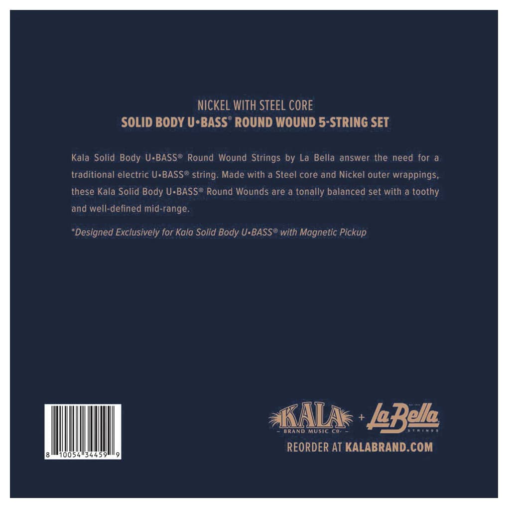 Kala La Bella – Round Wound Bass Ukulele Strings for Solid Body UBass – Nickel with Steel Core – 5 String Set – 23