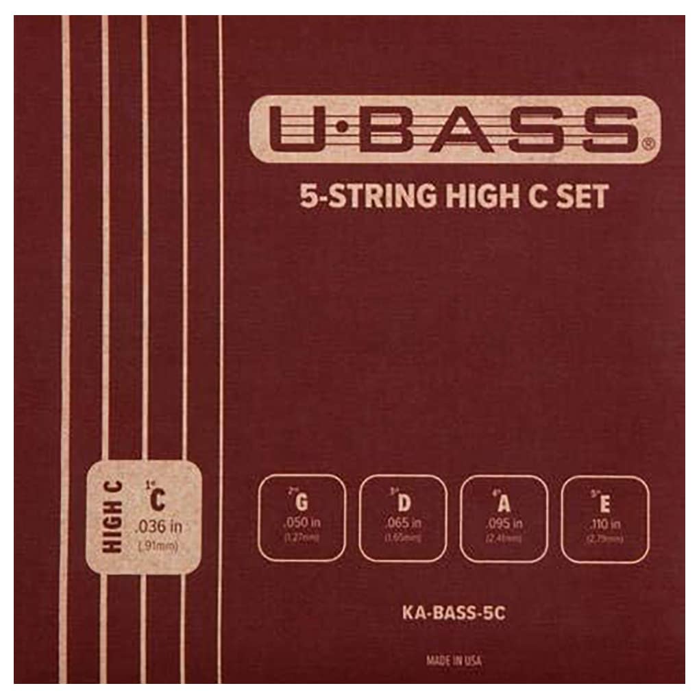 Kala La Bella – Round Wound Bass Ukulele Strings for Solid Body UBass – Silver Plated – High C CGDAE Tuning – 5 String Set – 23