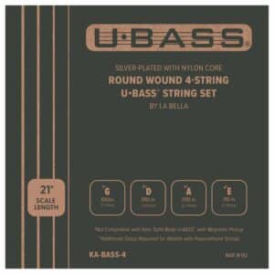 Kala Silver Plated Metal Round Wound Bass Ukulele Strings for UBass - 4 String Set - KA-BASS-4