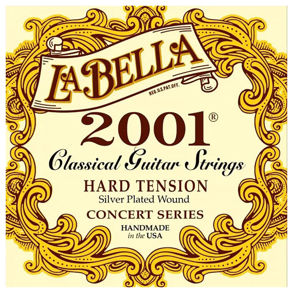 Classical Guitar Strings – La Bella 2001-H Concert Series – Nylon – Silver Plated Copper – Hard Tension 1