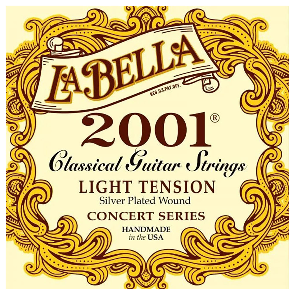 Classical Guitar Strings – La Bella 2001-L Concert Series – Nylon – Silver Plated Copper – Light Tension 1
