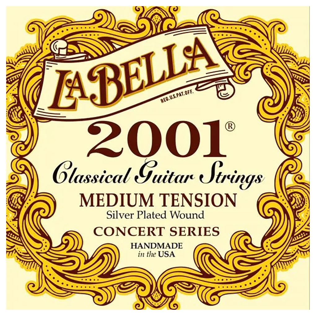 Classical Guitar Strings – La Bella 2001-M Concert Series – Nylon – Silver Plated Copper – Medium Tension 1
