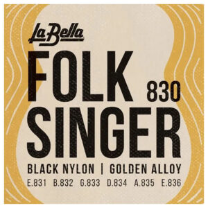 Classical Guitar Strings - La Bella 830 Folk Singer - Black Nylon - Golden Alloy - Medium Tension