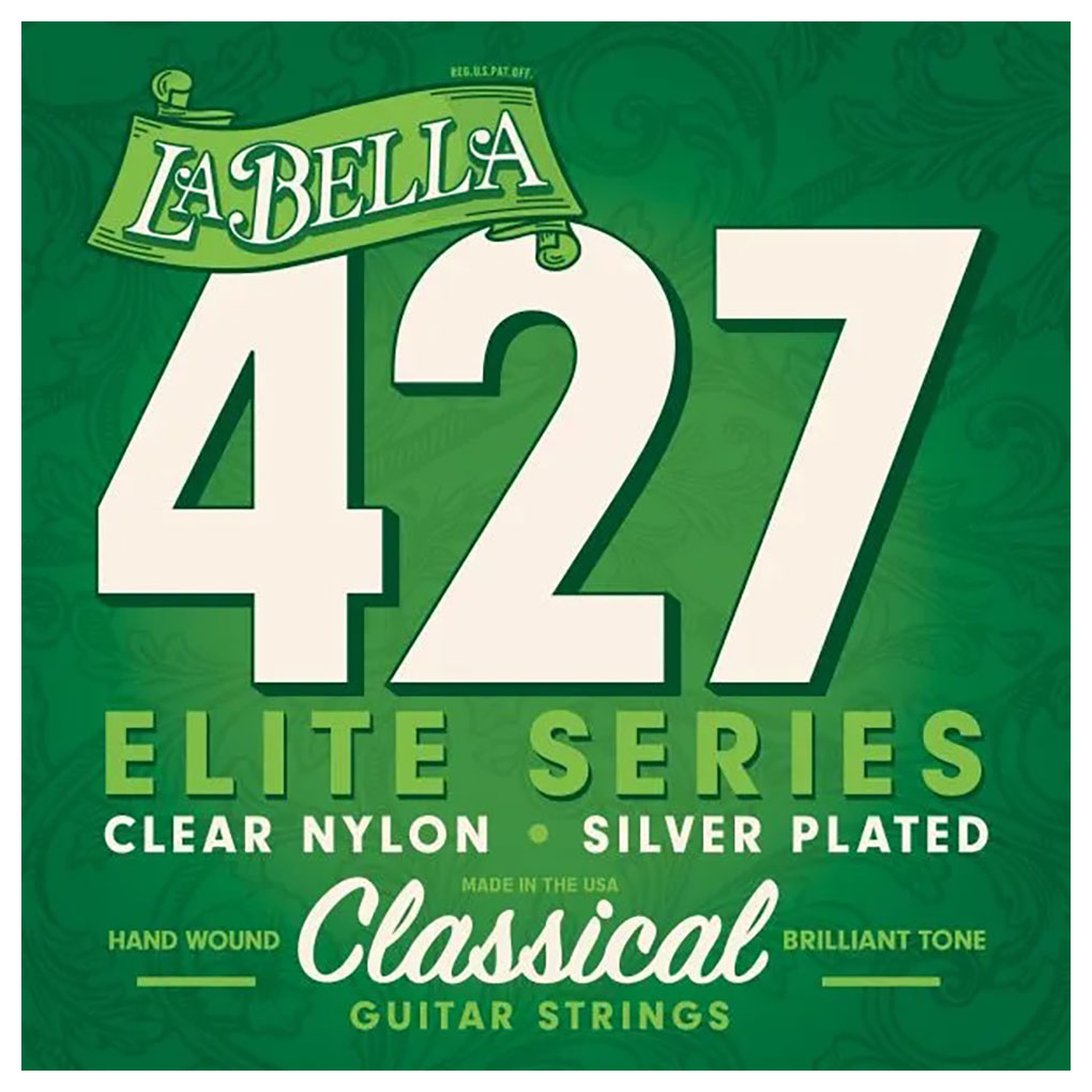 Classical Guitar Strings – La Bella 427 Elite Series – Clear Nylon – Silver Plated Copper – Medium Tension 1