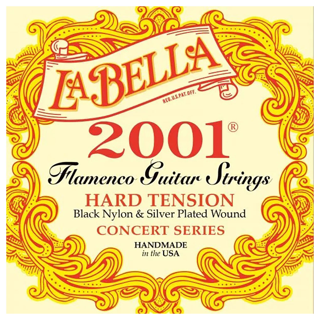 Flamenco Guitar Strings – La Bella 2001 FLAH Concert Series – Black Nylon – Silver Plated Copper – Hard Tension 1