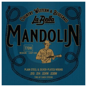 Mandolin Strings - La Bella 770M - Plain Steel - Silver Plated Copper - Medium - 10-38 - Loop End