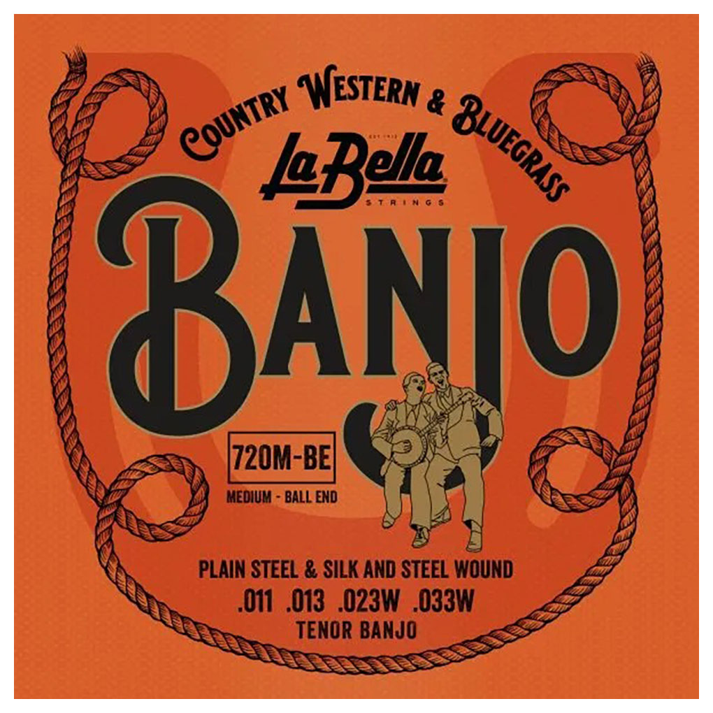 Tenor Banjo Strings – La Bella 720M-BE – Plain Steel – Silk & Steel Wound – Medium – 11-33 – Ball End 1