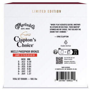 Acoustic Guitar Strings – Martin MEC12LTD20 – Eric Clapton Signature Strings – Clapton’s Choice – 20th Anniversary Limited Edition – Phosphor Bronze – Light – 12-54 2
