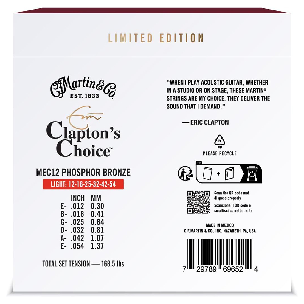 Acoustic Guitar Strings – Martin MEC12LTD20 – Eric Clapton Signature Strings – Clapton’s Choice – 20th Anniversary Limited Edition – Phosphor Bronze – Light – 12-54 2