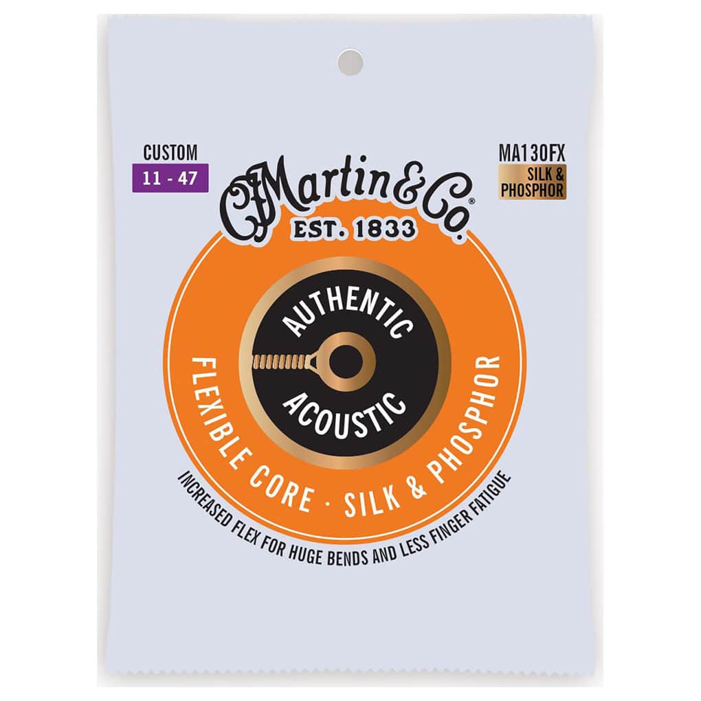 Acoustic Guitar Strings – Martin MA130FX – Authentic Acoustic Flexible Core – Silk & Phosphor – Custom – 11-47 1