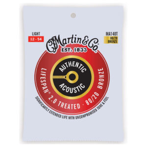 Acoustic Guitar Strings - Martin MA140T - Authentic Acoustic Lifespan 2.0 Treated - 80/20 Bronze - Light - 12-54