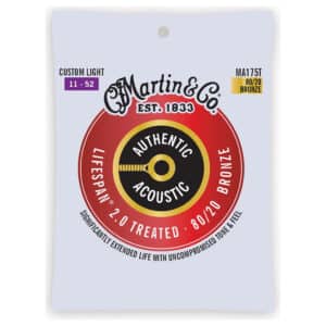 Acoustic Guitar Strings - Martin MA175T - Authentic Acoustic Lifespan 2.0 Treated - 80/20 Bronze - Custom Light - 11-52